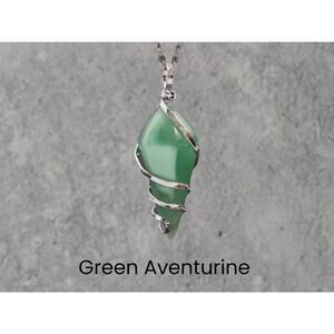 Green Aventurine Silver Wrapped Crystal Necklace Boho Fairycore Silver Chain